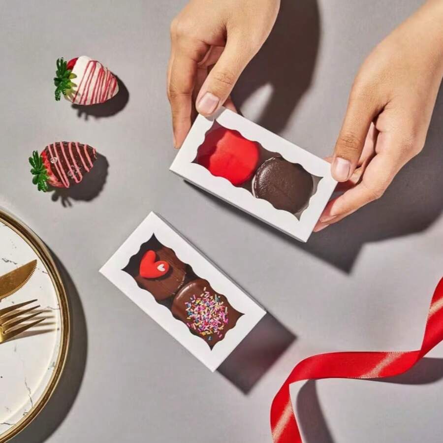 10pcs Paper Macaron Gift Boxes, Elegant Pastry Packaging With Transparent Display Window, Suitable For Weddings, Parties And Bakeries - White - View 1