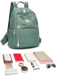 女士防盗迷你纯色尼龙背包，多功能时尚日常包，多口袋轻便旅行包，大容量简约背包，方便实用，适合学生、护士、教师、商务人士、旅行、通勤、购物、办公、约会、徒步旅行、培训、工作等各种场合，也是理想的生日和节日礼物。 - 彩色 - 查看 9