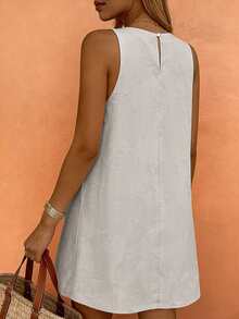 Women's Fashionable Versatile Elegant Khaki Round Neck Sleeveless Casual Dress, Suitable For Spring/Summer Commute - Khaki - View 5