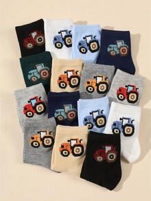 6 pares de calcetines casuales de media caña con patrón de coche simple para niños, aptos para todas las estaciones, primavera/verano/otoño/invierno - Multicolor - Ver 2