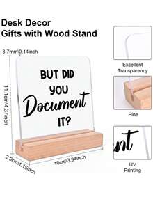 1pc Workplace Humorous Desktop Decoration, Acrylic Ornament Sign With Wooden Base 'Document It' Office Reminder Gift For Colleagues & Friends, Office, Workstation, Desktop, Conference Room Decoration - Multicolor - View 3