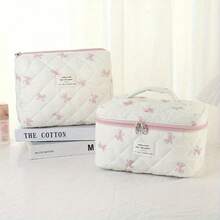 Stylish 3-Piece Quilted Cotton Floral Makeup Bag Set - Women's Lightweight Non-Waterproof Toiletry Storage Bag - 粉色 - 查看 4