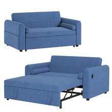 2 Seater Sofa Bed, 3-In-1 Convertible Fabric Pull Out Sleeper Sofa With 3-Position Adjustable Backrest, Side Pockets For Living Room, Guest Room (Blue, 2 Seater Sofa Bed) - Blue - View 10