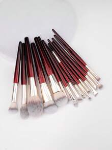 15Pcs Professional Cosmetics Makeup Brushes Powder Eye Shadow Foundation Contour Blusher Blending Brown Beauty Tool For Women - Red - View 4