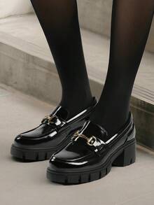 Women's Platform Loafers 2.17 Inch Chunky Heel Round Toe Slip-On Loafers, Casual Vintage Elegant Pumps Shoes - 蒙特內哥羅 - 查看 9
