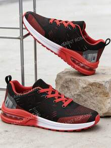 Zapatos deportivos con amortiguación de aire para hombres, zapatos de tenis para hombres, zapatos deportivos elegantes con bloques de color para hombres, zapatos para correr transpirables y antideslizantes para hombres, adecuados para fitness, deportes y viajes. - Rojo - Ver 5