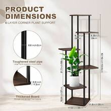 6 Tier Wood Tall Plant Stand Metal Rack Indoor, Multiple Flower Pot Holder Shelves Corner Rack, Planter Shelf Display Rack Storage Organizer Patio Living Room Balcony GardenWhite Oak - 6 Tier, Black Oak - View 3