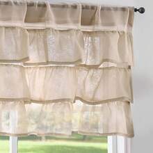 Linen Valance Sheer Double Layer Kitchen Window Curtain Leaf Embroidered Valance Living Room Cafe Farmhouse Filtering Rustic Country Curtain 18 Inch Rod Pocket 1 Panel White Home Decor - *破舊別緻米色 - 查看 8