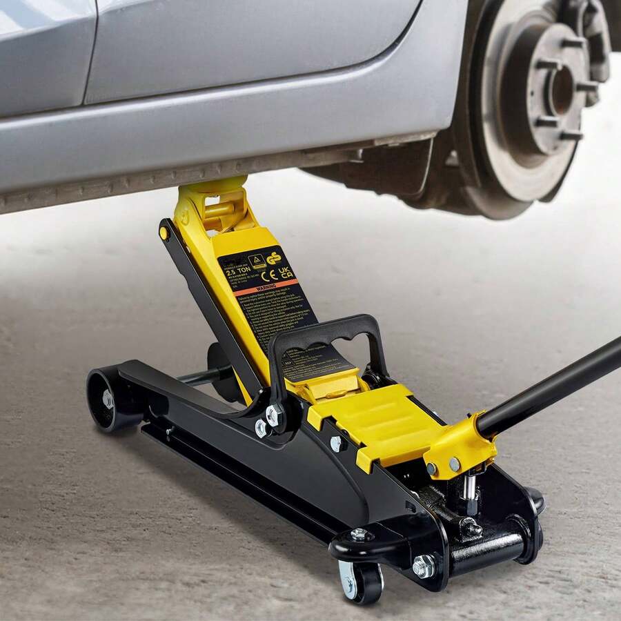 Floor Jack, 2.5 Ton Low Profile Floor Jack, Heavy-Duty Steel Racing Floor Jack With Single Piston Lift Pump, Floor Jack Lifting Range 3.35"-14.96" - Yellow - View 1