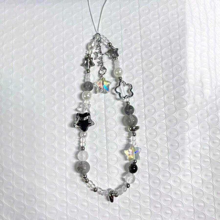 1条时尚串珠手机挂绳，星形串珠配件，适用于手机、相机、耳机，个性化装饰礼品 - 銀色 - 查看 1