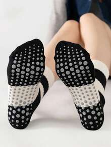 1双条纹硅胶防滑底中筒瑜伽袜，撞色普拉提防滑袜，运动小腿袜，条纹系列运动防滑健身袜 - 彩色 - 查看 6