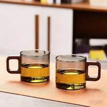 High Borosilicate Glass Tea Cup With Wooden Handle, Large Capacity Drinking Water/Coffee Cup Wooden Handle Glass Cup, Home Use Milk Tea/Juice Single Layer Cup Small Capacity Handmade Coffee Cup With Walnut Wood Handle Home Breakfast Milk Tea/Beverage Cup, Christmas/Valentine's Day Gift - Multicolor - View 11