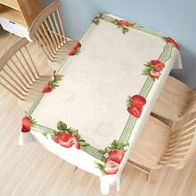 1 pieza Mantel rectangular decorativo de poliéster con tema de fresa, lavable a máquina, adecuado para fiestas festivas, citas, picnics, cafés, hogar, exteriores, restaurantes