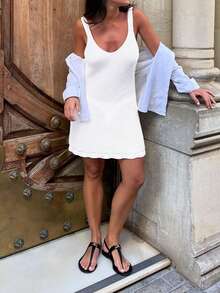 Women's Casual Sleeveless Solid Color Lightweight Vacation Coverup Mini Dress, Summer - White - View 7