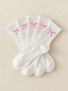 10双/套蝴蝶结中筒袜，黑白简约百搭女士时尚袜，ins风运动袜 - 黑與白 - 查看 7