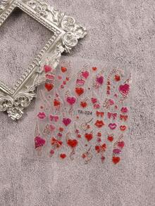 2pcs Valentine's Day Heart Chain Nail Art Embossed Nail Art Stickers - Heart, Chain, Bow, Lips, Necklace Design, 5D Embossed Finish, Easy To Apply Nail Decoration, DIY, Gift, Party, Y2K, Glitter Sticker Nails Nail Supplies - Multicolor - View 4