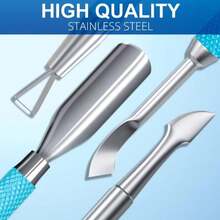 2PCS MetalTurquoise/Lake Blue Cuticle Pusher And Cutter Remover Salon Quality Stainless Steel Gel Nail Polish Peeler Scraper Durable Manicure And Pedicure Cleaner Tool For Fingernail And Toenail - MàuQ - Xem 6