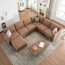 Brown + Linen + 6 Seat + Foam