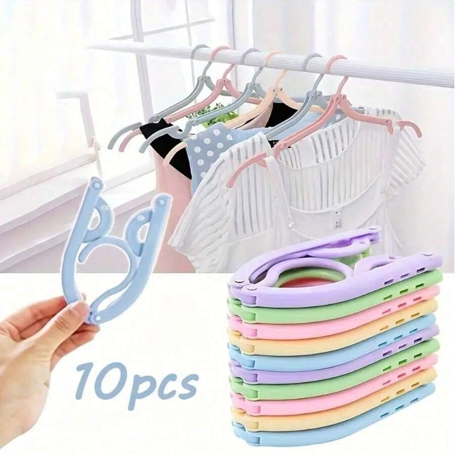 10 Portable Folding Hangers With Non-Slip Grips - Durable Plastic, Space-Saving Design, Suitable For Travel And Home Use, Many Colors (Pink, Blue, Green, Yellow, Purple), Hangers, Travel Essentials, Compact Storage, Sturdy Construction, Small Space Living, Hangers, Hangers Folding Hangers Folding Hangers Folding Hangers Travel Hangers Folding Hangers Travel Hangers Folding Hangers For Luggage Folding Hangers Portable Hangers Folding Hangers - 各種顏色 - 查看 1