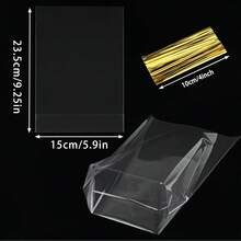 50pcs Flat Accordion Style Handled Bags, Clear Cellophane Gift Bags With Drawstring, Party Favor Bags