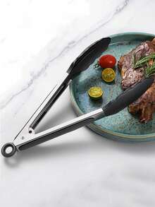 1 pieza Pinzas para barbacoa/pasta de acero inoxidable y silicona, pinza para alimentos resistente al calor, 7 pulgadas/9 pulgadas - Multicolor - Ver 3