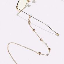 Handmade Gold Metal Glasses Chain Strap Heart Pendant And Beads - Ladies Adjustable Glasses Rope And Mask Lanyard, Glasses Accessories - Vàng - Xem 2