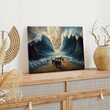 Bible Scene Art Print - Israelites Crossing The Red Sea Wooden Framed Canvas Wall Art, Art Deco Style HD Vibrant Colors, Ready To Hang For Living Room, Bedroom, Hallway Decor, Canvas Wall Hanging, Suitable For Hanging - 霧霾藍 - 查看 3