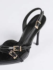 女士黑色时尚派对简约舒适尖头细高跟鞋，日常休闲百搭细跟鞋 - 黑色 - 查看 7