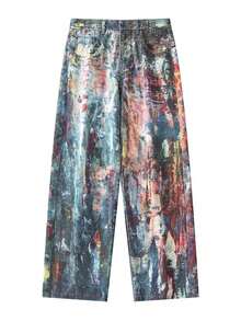 Jeans Cómodos de Pierna Suelta para Él, Estética Street Style Moderna, Tejido Suave y Diseño Atemporal que Se Adapta a Cualquier Outfit Diario - iridiscencia - Ver 4