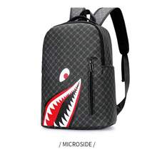 Men's Simple Personality Fashion Shark Mouth Backpack Plaid High School Student College Bag 15 Inch Computer Backpack - 5118款二 - 查看 3