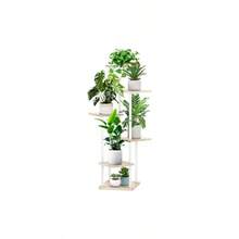 6 Tier Wood Tall Plant Stand Metal Rack Indoor, Multiple Flower Pot Holder Shelves Corner Rack, Planter Shelf Display Rack Storage Organizer Patio Living Room Balcony GardenWhite Oak - 六層,白橡木 - 查看 1