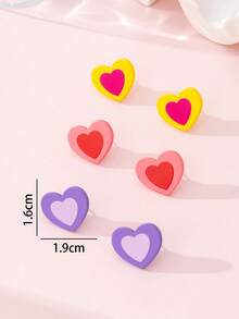 Bộ 3 đôi bông tai thời trang hình trái tim nhiều màu sắc lãng mạn, chất liệu giả gốm mềm mại, dành cho nữ, món quà hoàn hảo cho ngày Valentine hẹn hò. - Nhiều màu - Xem 4