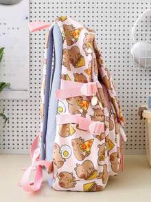 Back To School Cartoon Pibara Classic Durable Lightweight Portable Versatile Stylish Spacious Backpack Set, 2pcs - Pink - View 2