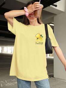 Tricou damă cu mânecă scurtă, lejer, cu imprimeu de lămâie, guler rotund, casual, moale și confortabil, stil Y2K, potrivit pentru primăvară, vară, Ziua Îndrăgostiților, carnaval, petrecere, plajă, nuntă, sală de sport, elegant, vacanță - Galben - Vizualizare 5