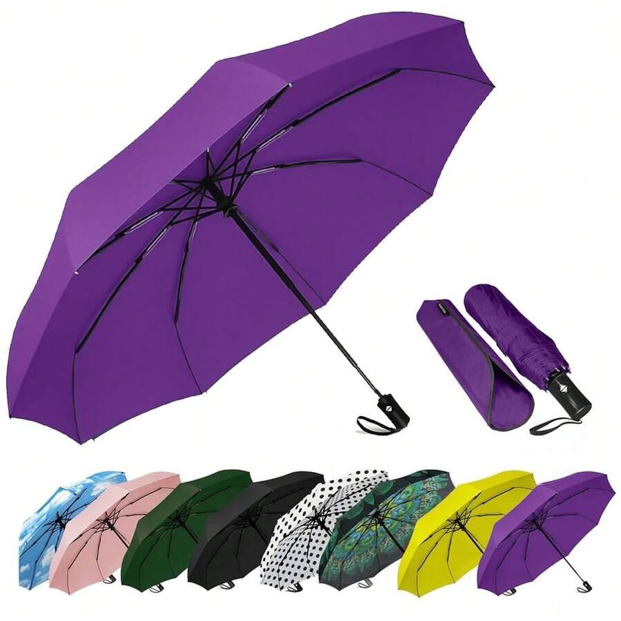 Windproof Travel Compact Umbrella-Automatic Umbrellas For Rain-Compact Folding Umbrella, Travel Umbrella Compact, Small Portable Windproof Umbrellas For Men Women Teenage. (Purple),42Inch-1Pack,Purple - Purple - 查看 1