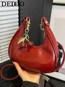 Dedoo 1 geantă de subraț în formă de semilună, nouă la modă de toamnă, cu decor drăguț cu cireșe, husă de subraț în stil vintage, potrivită pentru diverse ocazii, geantă vintage - roșu - Vizualizare 2