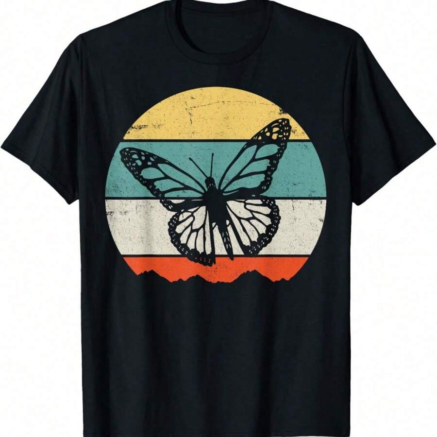Butterfly Lover Gifts Retro Sunset Insect Monarch Entomology T-Shirt - Black - View 1