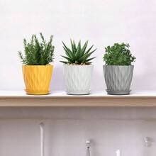 Inch Plant Pots 5 Pack, Flower Planters With Drainage Holes And Trays, Plastic Pots Indoor Outdoor Plants, White - 橙色+灰色+白色+5英寸 - 查看 6