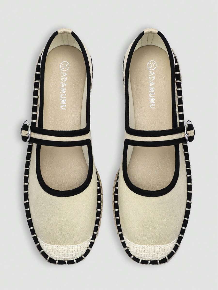 ADAMUMU Women's Flat Shoes, Solid Color Single Buckle, Lightweight, Comfortable, Breathable, Fashionable, Spring/Summer - Beige - View 1