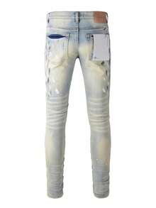 Día de Acción de Gracias Navidad Hombres Tamaño Plus Pantalones de chándal Blue Leg Straight Slim Fit Pantalones Casuales de High Street con Manchas de Pintura Vintage Distressed - Gris - Ver 2