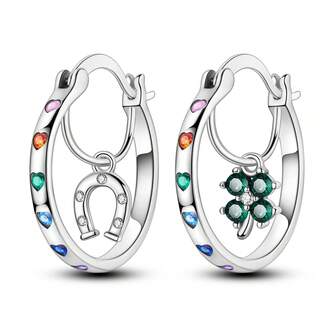 Asymmetric Hoop Earrings - Silver Plated With Shiny Zirconia Stones, Sun And Moon Design, Auspicious Meaning