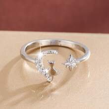 1pc Cartoon Cat Star & Moon Design Cubic Zirconia Inlaid Adjustable Open Ring, Fashion Jewelry Gift - Multicolor - View 8