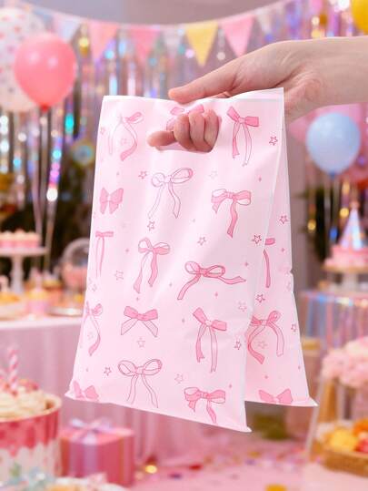 10/25/50pcs Bowknot Gift Bags, Handles Bags, Bowknot Gift Packaging Bags, Plastic Bags, Bowknot Birthday Party Supplies, Bowknot Bags, Holiday Event Small Gift Bags, Wedding Party Gift Packaging Bags, Baby Shower Decorations, Gender Reveal Party Decorations, Bowknot Decor, Kitchen Packaging, Shopping Small Item Packaging Bags, Party Favors, Birthday Girl
