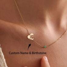 1pc Personalized Heart-Shaped Birthstone Pendant Necklace, Customized Name Heart Pendant, 18K Gold Plated Stainless Steel Material, Can Customize English Name And Birthstone, Minimalist Style, Gift For Her, Stainless Steel Jewelry, Silver/Gold Heart-Shaped Birthstone Necklace, Suitable For Bridesmaid Accessories, Birthday, Anniversary, Halloween, Christmas Gifts - Multicolor - View 4