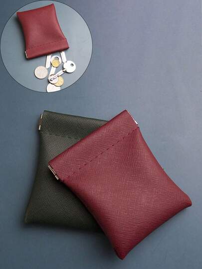 Mini Leather Coin Purse With Elastic Buckle, Suitable For Storing Bluetooth Earphones, Small Wallet, Cards, Cables, Unisex Design, Can Be Used As Women''s Wallet, Mini Wallet, Coin Pouch Or Coin Holder