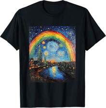 LGBT Pride Month Rainbow - Van Gogh Style - Starry Night T-Shirt - Black - View 12