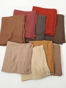 1 Box Women's Solid Color Muslim Headscarf Set, Chiffon Muslim Hijab Gift - Khaki - View 1