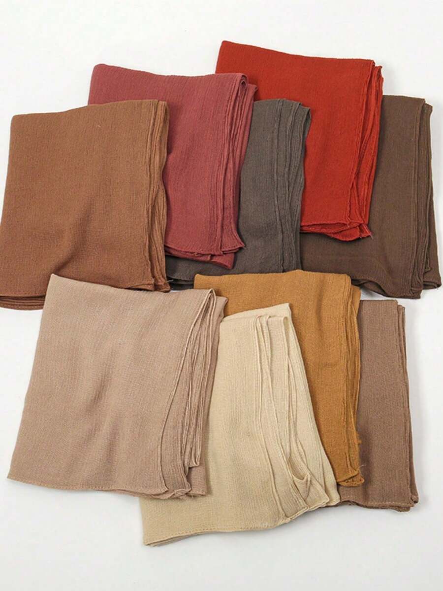 1 Box Women's Solid Color Muslim Headscarf Set, Chiffon Muslim Hijab Gift - Khaki - View 1