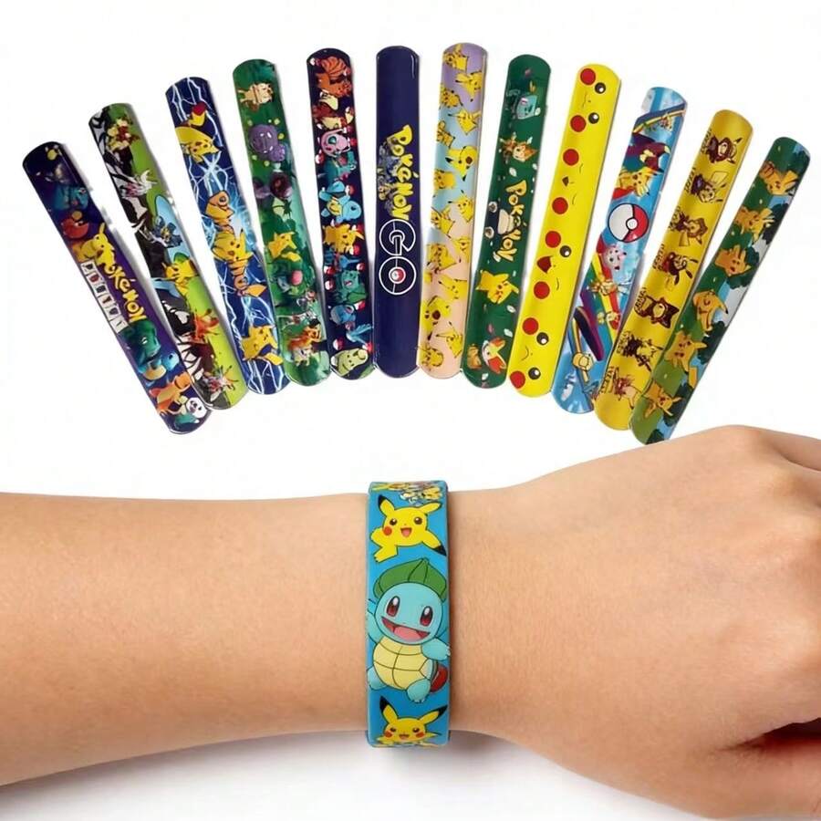 pokemon 36/24/12/1pc Set Pokémon Series PVC Material Anime Pocket Monster Pattern Slap Bracelet, Game Slap Circle Wristband, Sewing Anime Character Bracelet, Holiday Party Gift (Random Delivery)