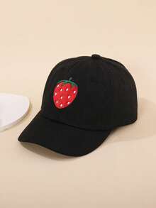 1pc Kids Embroidered Casual Versatile Outdoor Sun Protection Baseball Cap - Strawberry - View 6